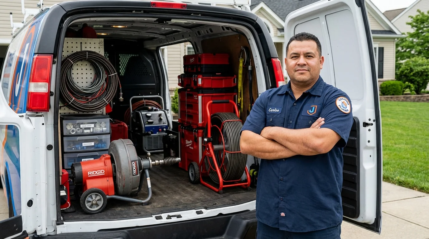 Professional drain cleaning equipment and Johns Plumbing LLC plumber in Mathews