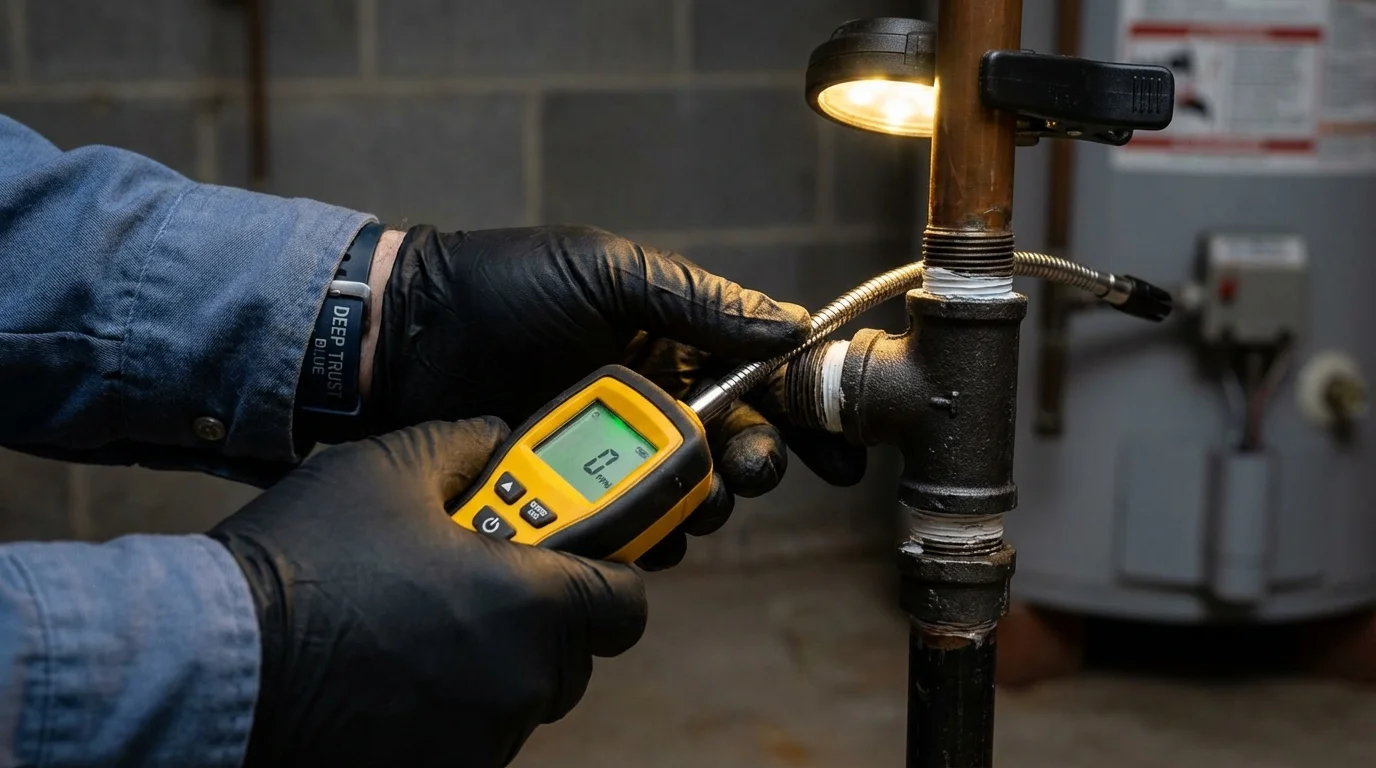Gas leak detection with electronic sniffer by Johns Plumbing LLC in Mathews