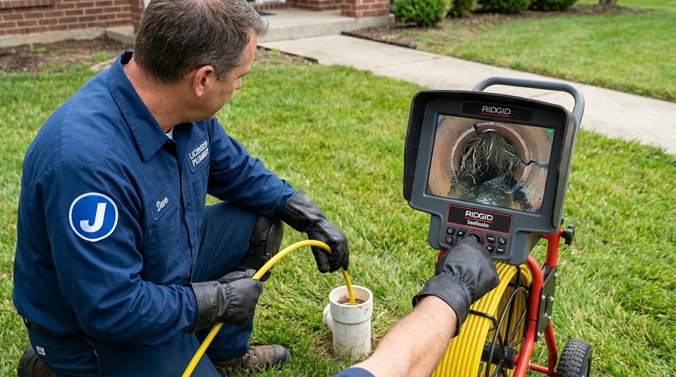 Sewer camera inspection being performed by Johns Plumbing LLC in Mathews