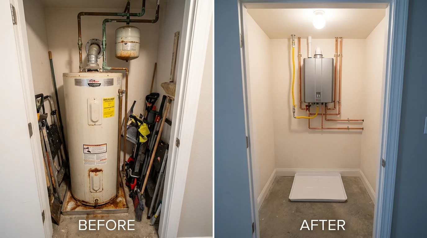 Tank water heater versus wall-mounted tankless unit comparison for Mathews, LA homeowners